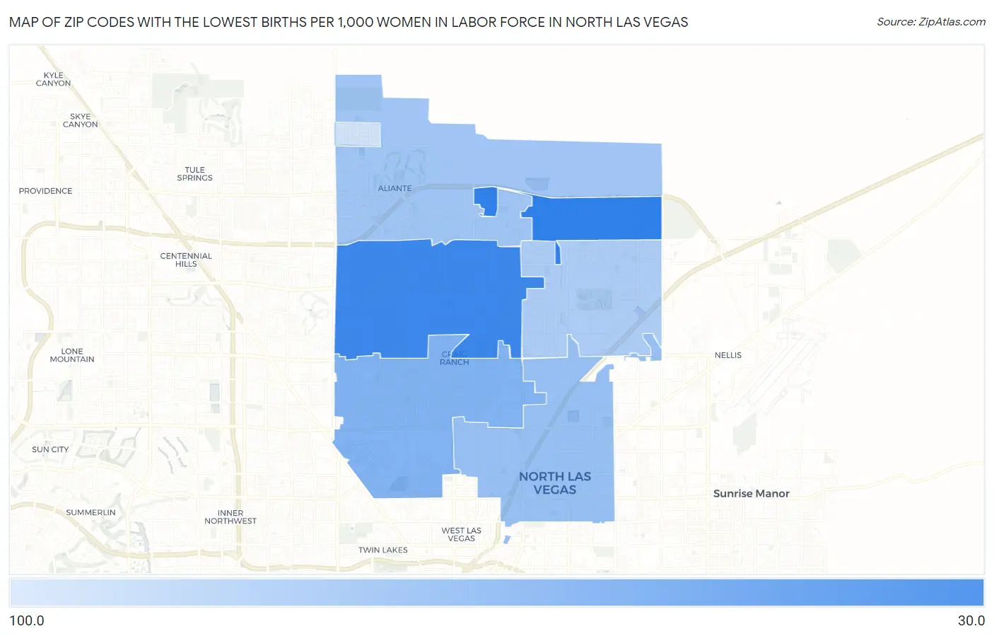 Zip Codes with the Lowest Births per 1,000 Women in Labor Force in North Las Vegas Map