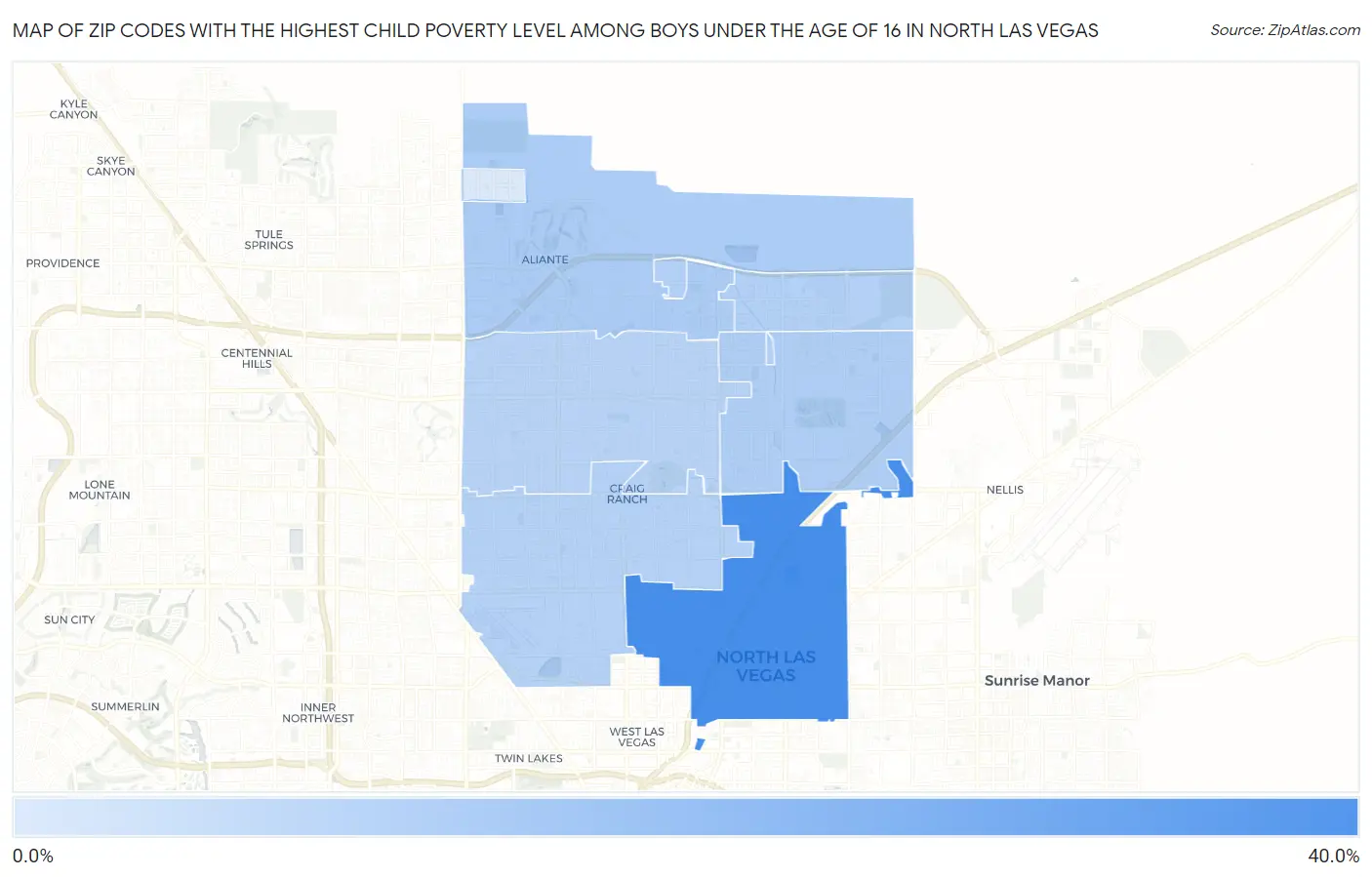 Zip Codes with the Highest Child Poverty Level Among Boys Under the Age of 16 in North Las Vegas Map