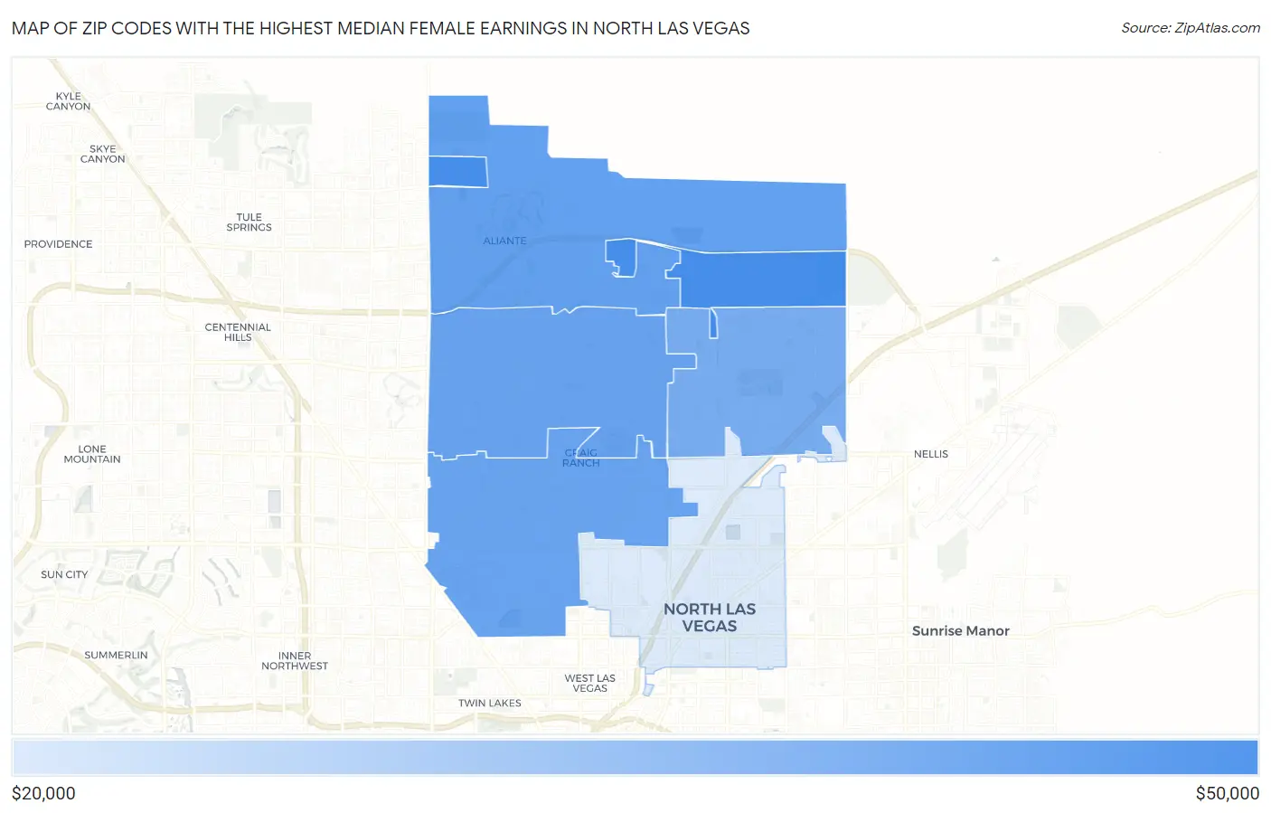 Zip Codes with the Highest Median Female Earnings in North Las Vegas Map
