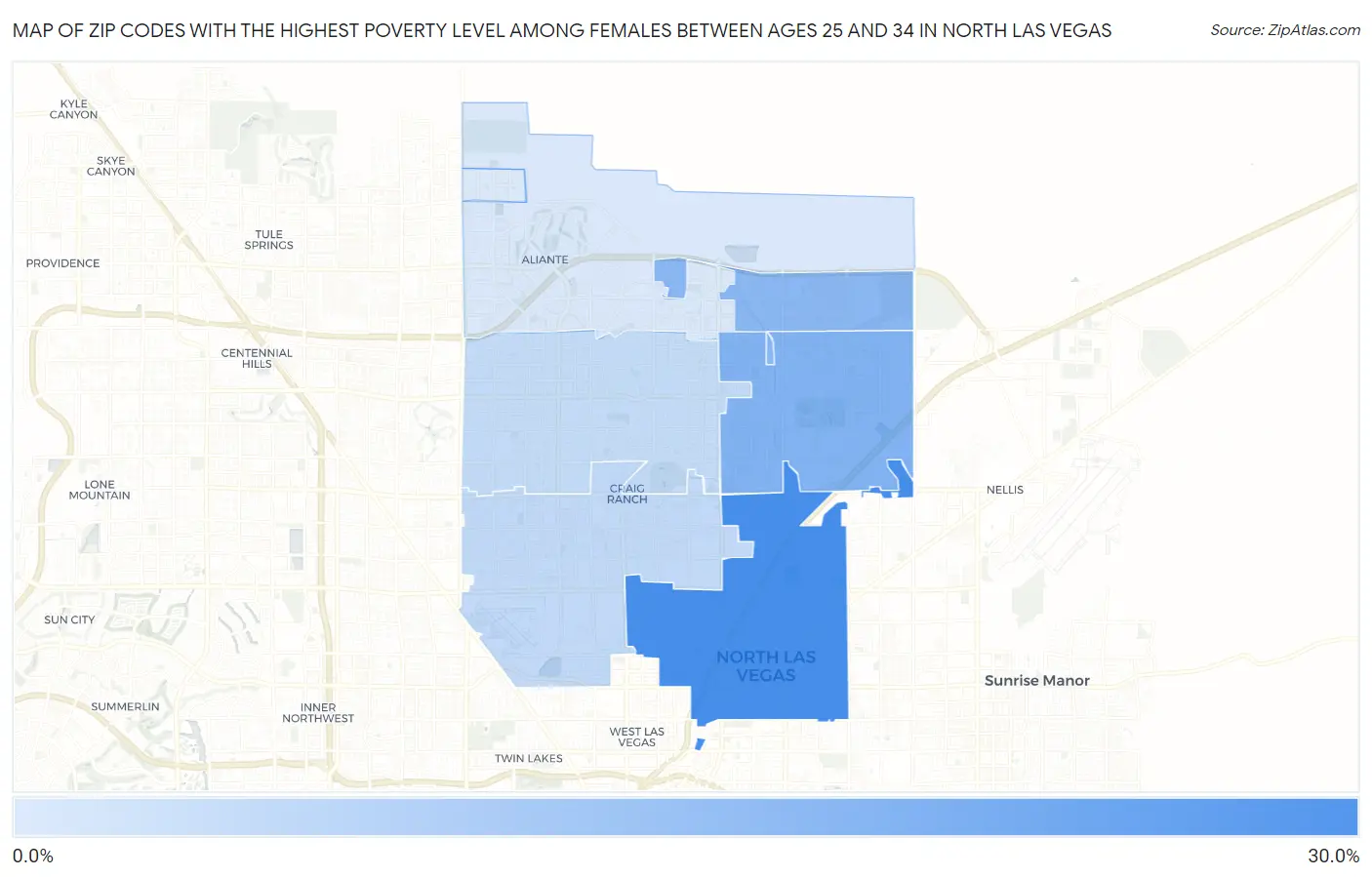 Zip Codes with the Highest Poverty Level Among Females Between Ages 25 and 34 in North Las Vegas Map