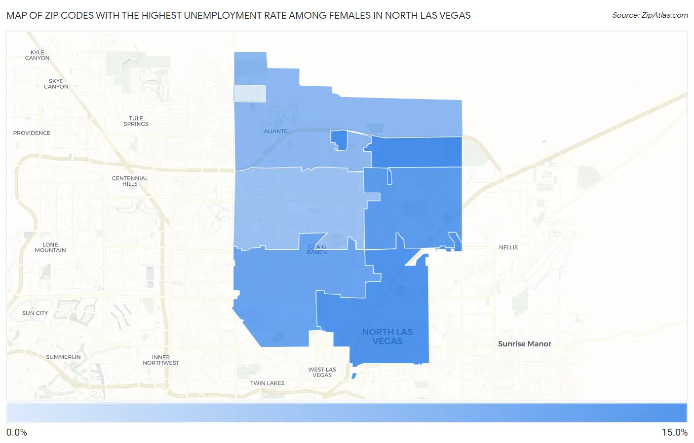 Zip Codes with the Highest Unemployment Rate Among Females in North Las Vegas Map