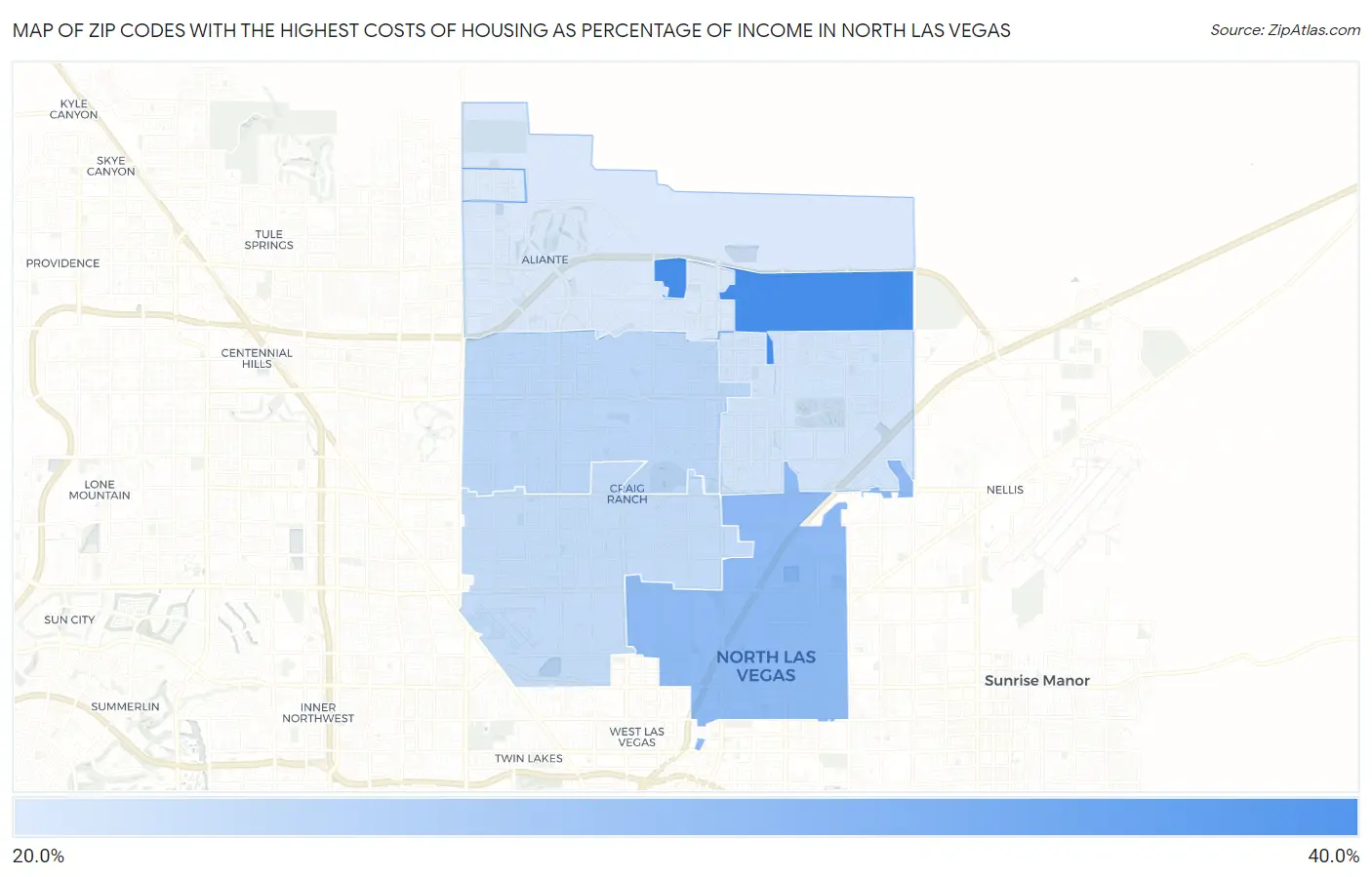Zip Codes with the Highest Costs of Housing as Percentage of Income in North Las Vegas Map