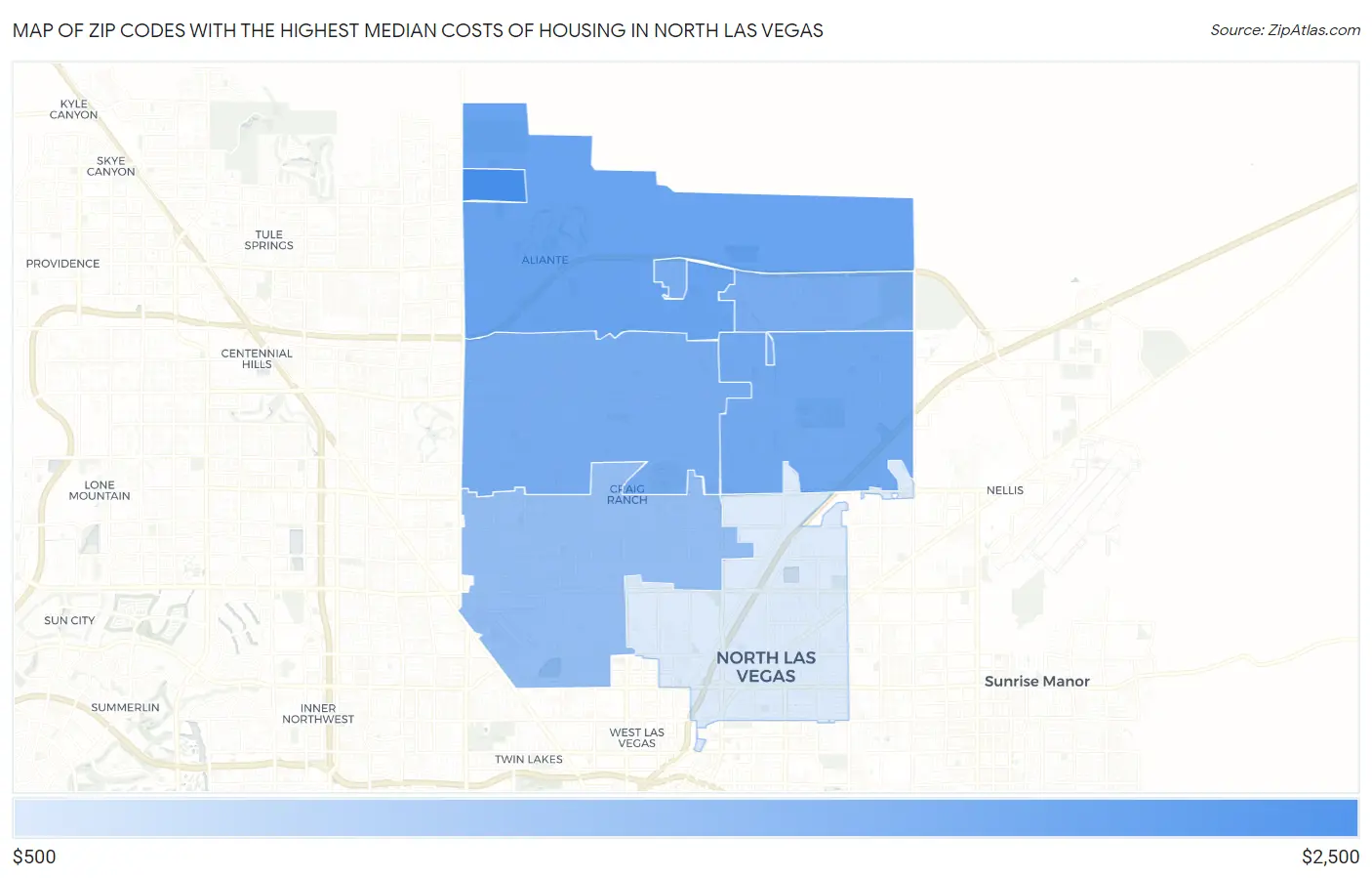 Zip Codes with the Highest Median Costs of Housing in North Las Vegas Map