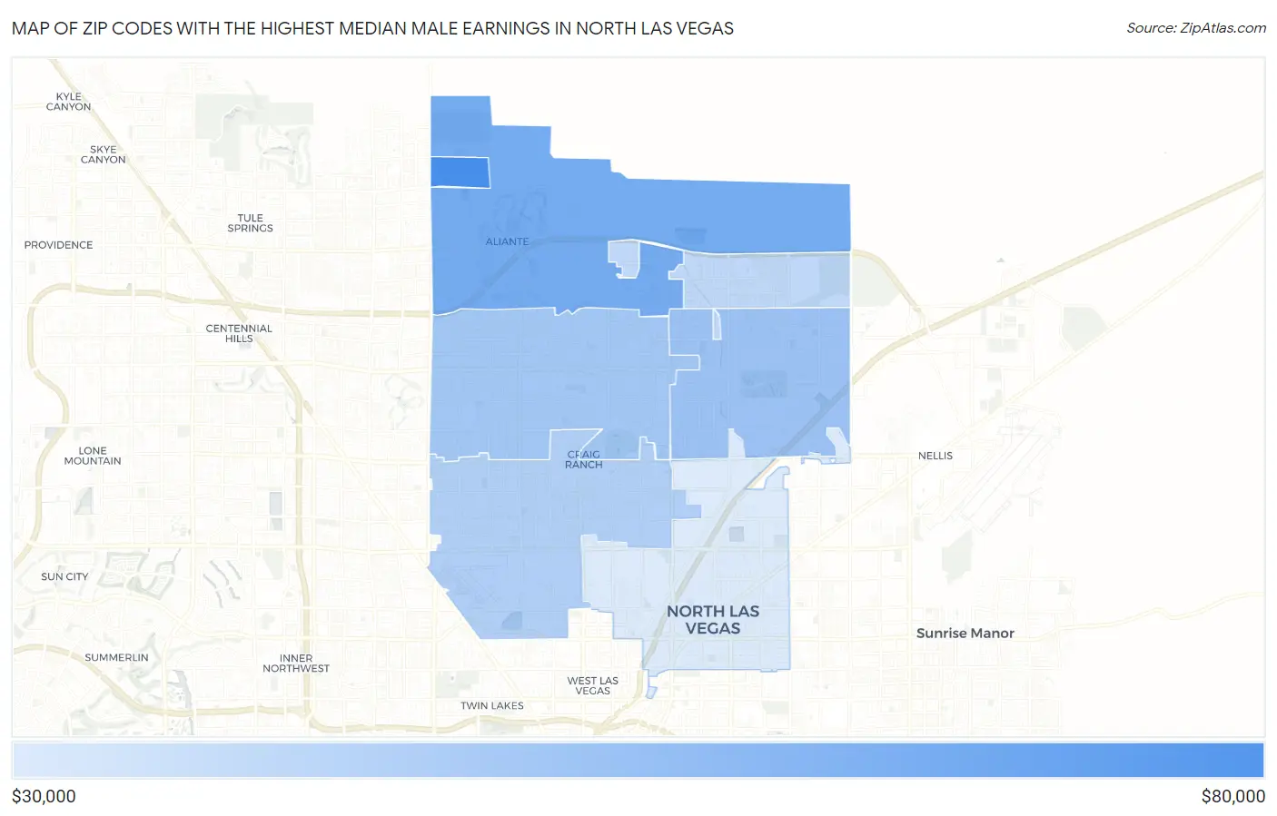 Zip Codes with the Highest Median Male Earnings in North Las Vegas Map