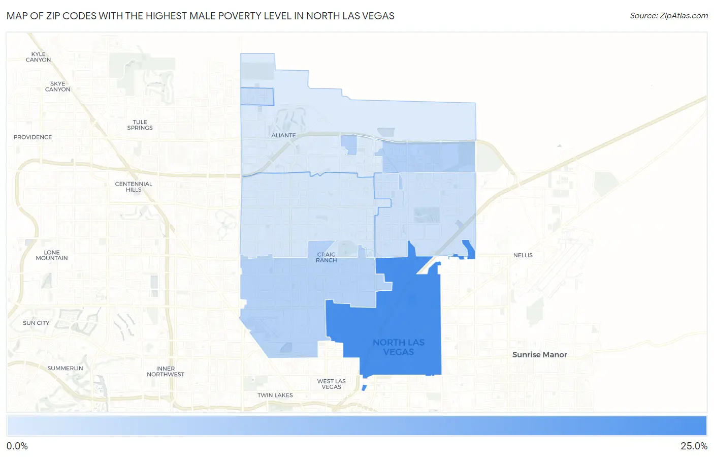 Zip Codes with the Highest Male Poverty Level in North Las Vegas Map