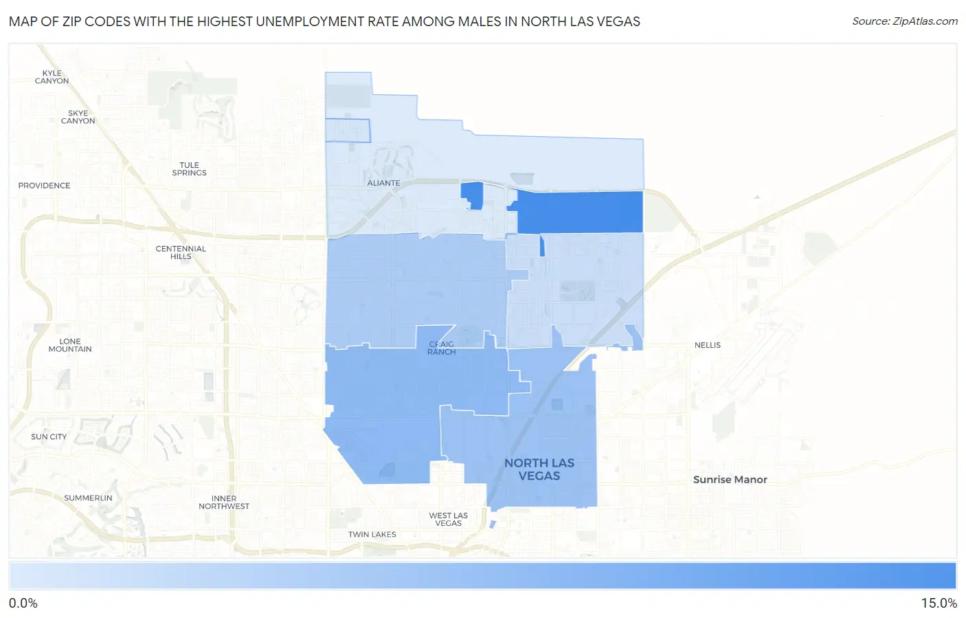 Zip Codes with the Highest Unemployment Rate Among Males in North Las Vegas Map