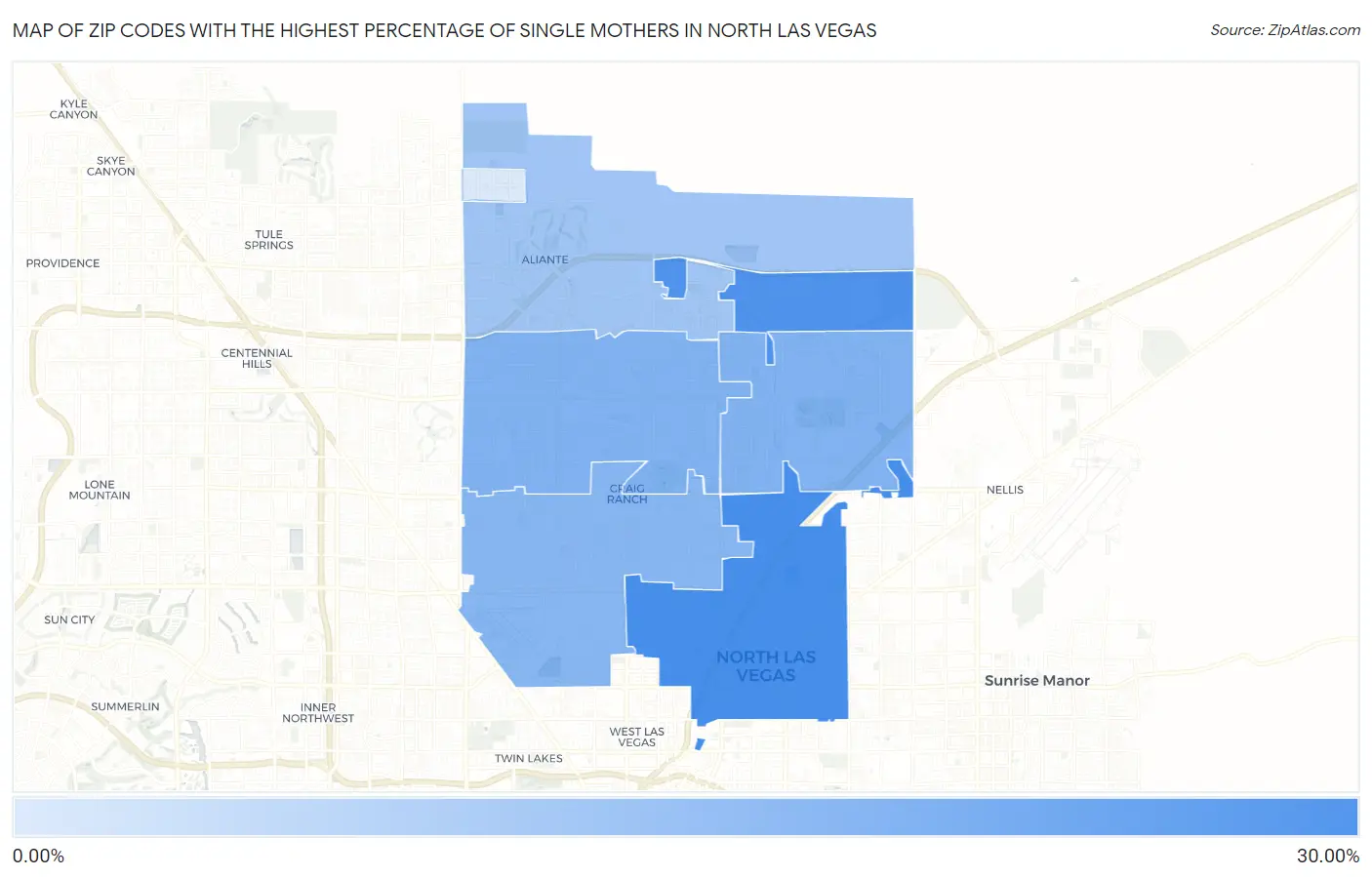 Zip Codes with the Highest Percentage of Single Mothers in North Las Vegas Map