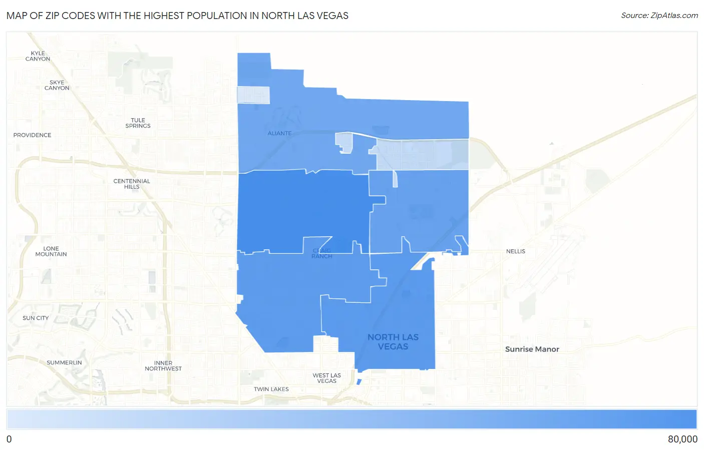 Zip Codes with the Highest Population in North Las Vegas Map