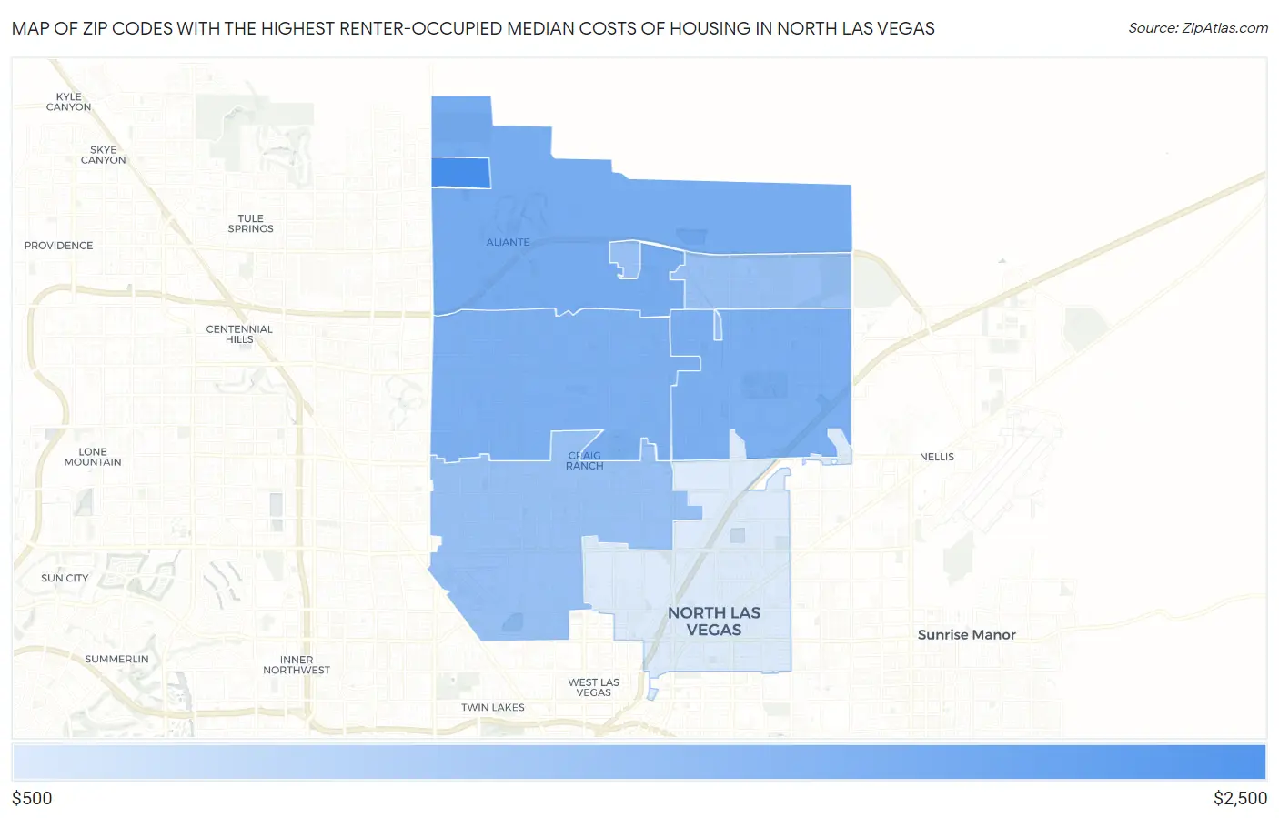 Zip Codes with the Highest Renter-Occupied Median Costs of Housing in North Las Vegas Map
