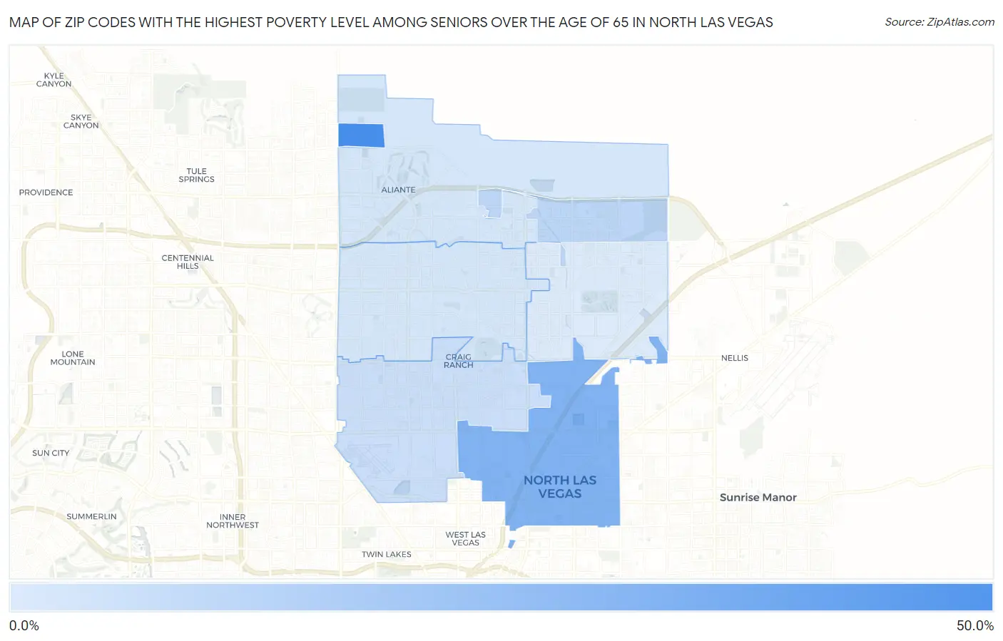 Zip Codes with the Highest Poverty Level Among Seniors Over the Age of 65 in North Las Vegas Map