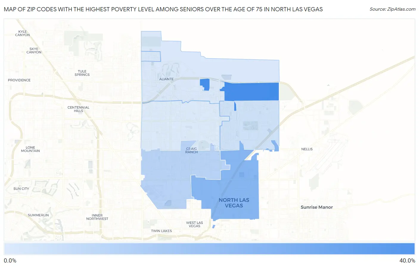 Zip Codes with the Highest Poverty Level Among Seniors Over the Age of 75 in North Las Vegas Map