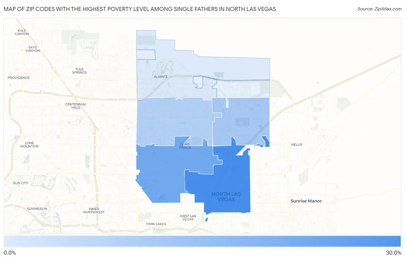 Zip Codes with the Highest Poverty Level Among Single Fathers in North Las Vegas Map