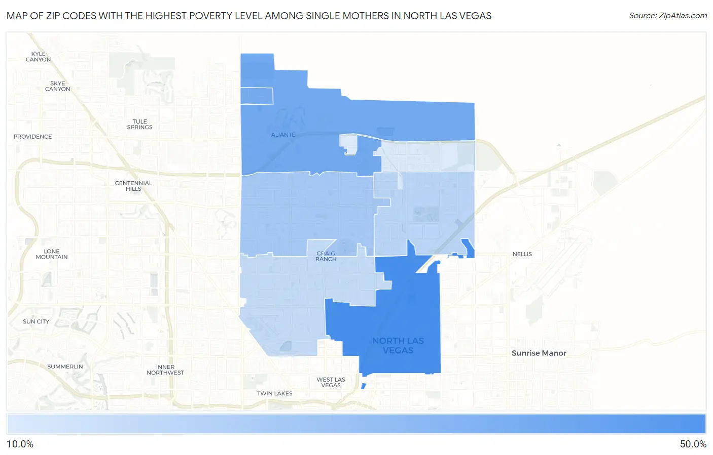 Zip Codes with the Highest Poverty Level Among Single Mothers in North Las Vegas Map