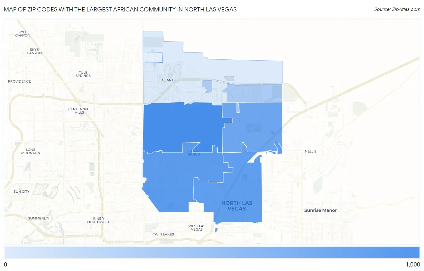 Zip Codes with the Largest African Community in North Las Vegas Map