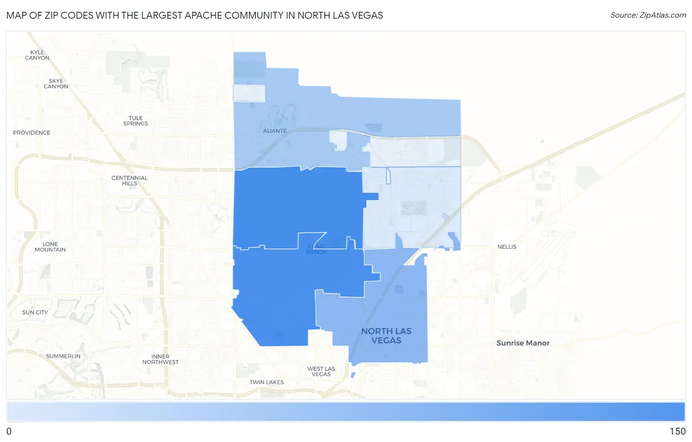 Zip Codes with the Largest Apache Community in North Las Vegas Map