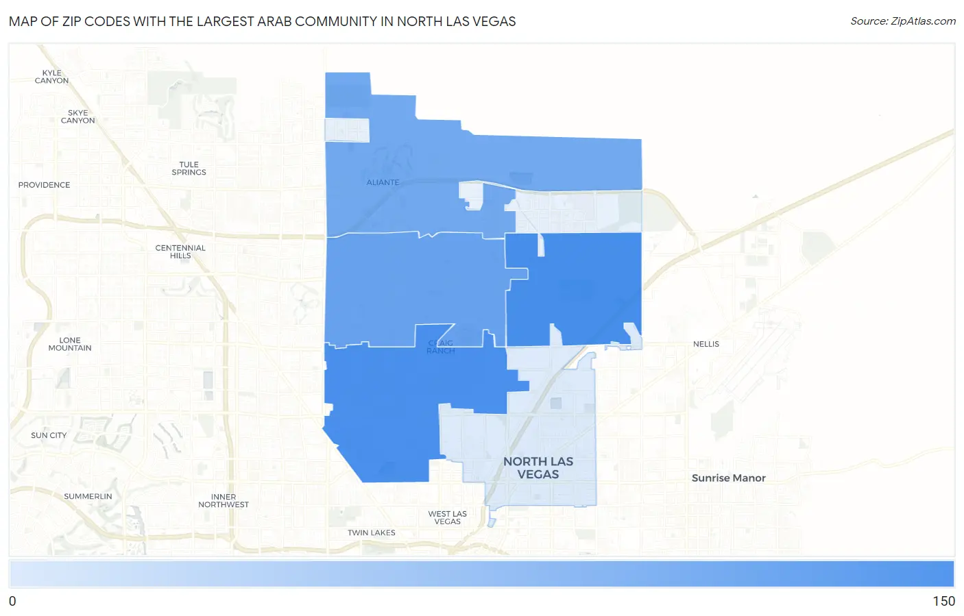 Zip Codes with the Largest Arab Community in North Las Vegas Map