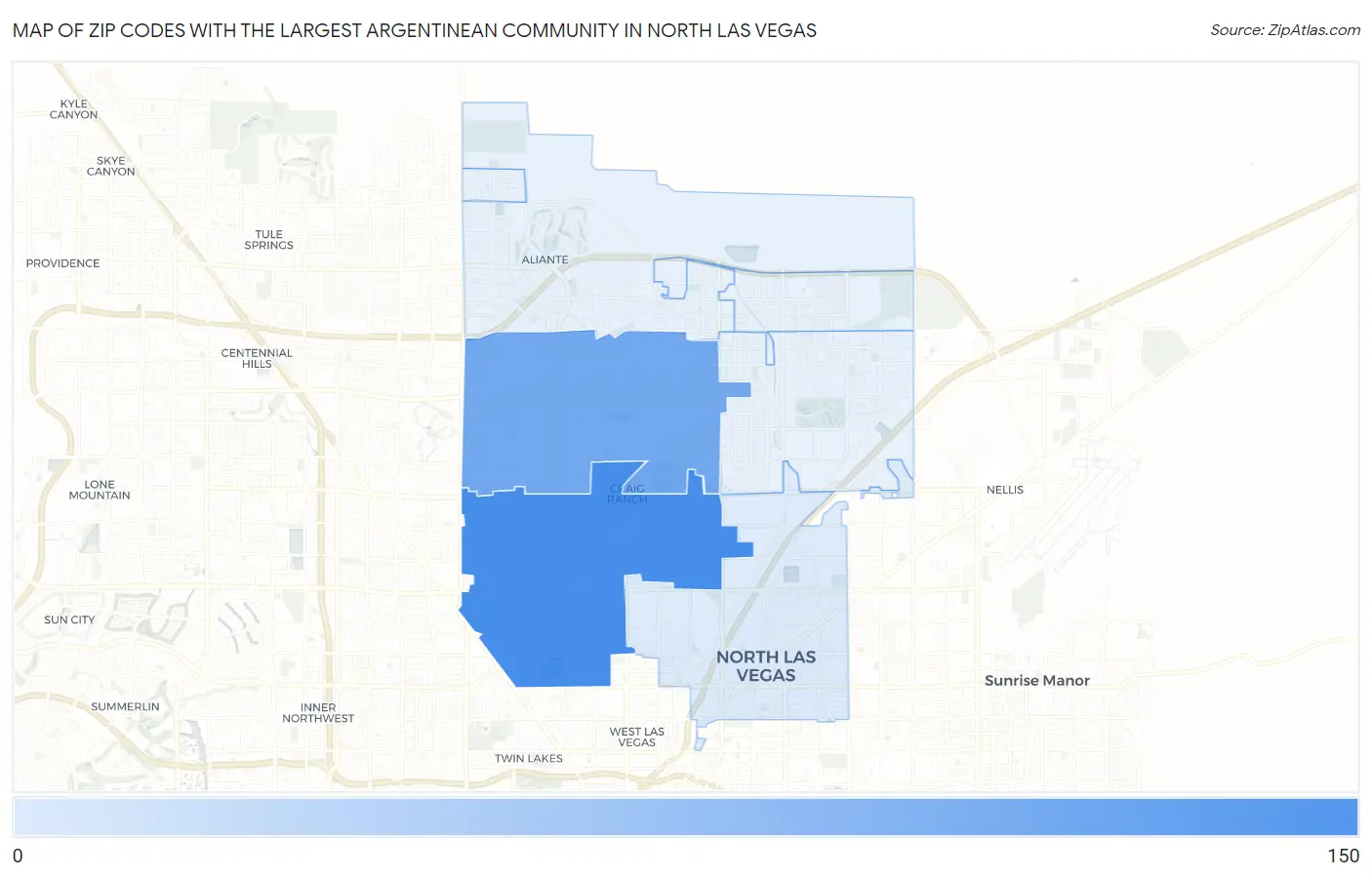 Zip Codes with the Largest Argentinean Community in North Las Vegas Map