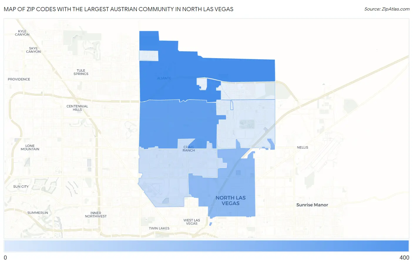 Zip Codes with the Largest Austrian Community in North Las Vegas Map