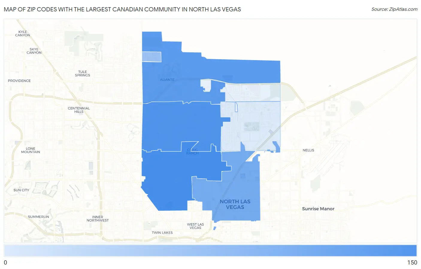 Zip Codes with the Largest Canadian Community in North Las Vegas Map