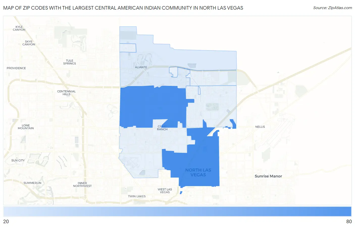 Zip Codes with the Largest Central American Indian Community in North Las Vegas Map