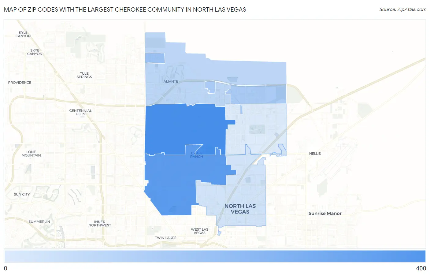 Zip Codes with the Largest Cherokee Community in North Las Vegas Map
