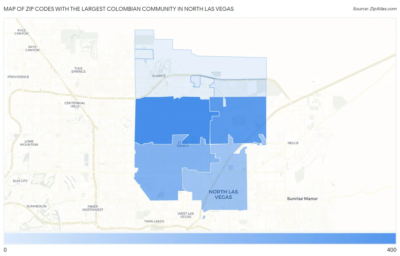 Zip Codes with the Largest Colombian Community in North Las Vegas Map