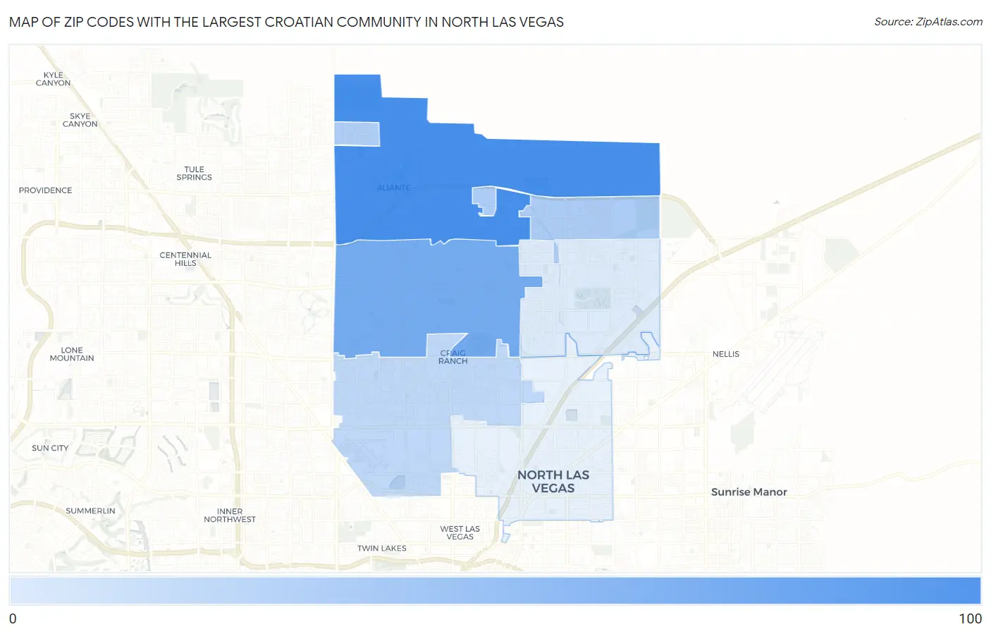 Zip Codes with the Largest Croatian Community in North Las Vegas Map