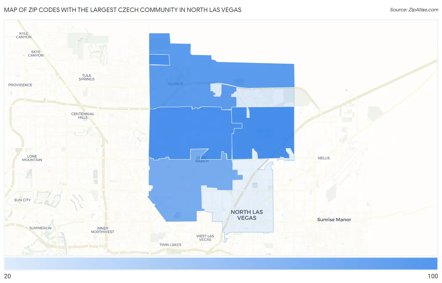 Zip Codes with the Largest Czech Community in North Las Vegas Map