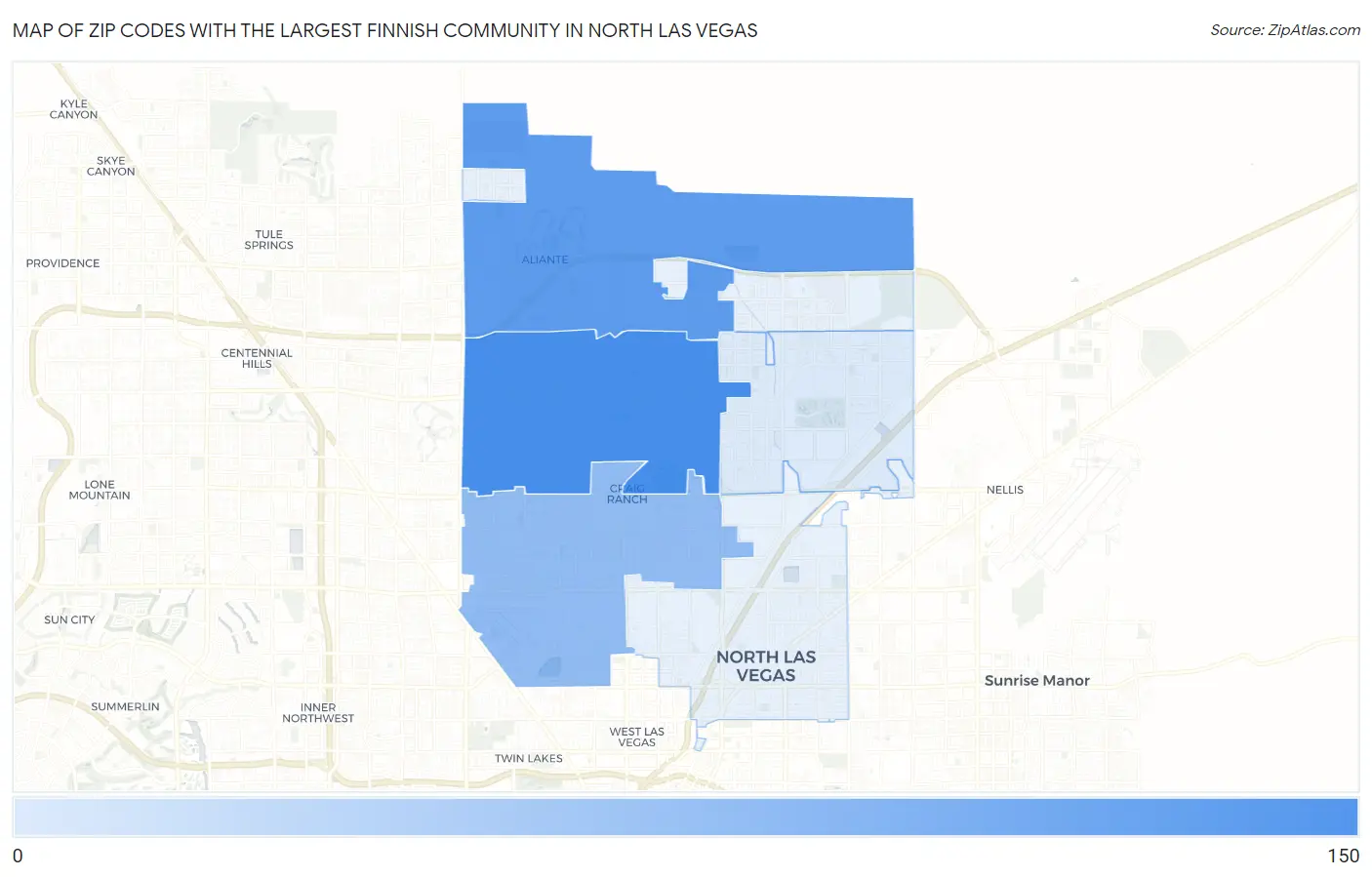 Zip Codes with the Largest Finnish Community in North Las Vegas Map