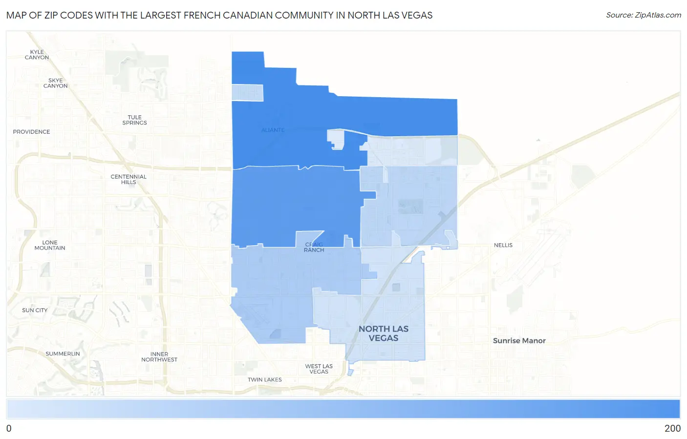 Zip Codes with the Largest French Canadian Community in North Las Vegas Map