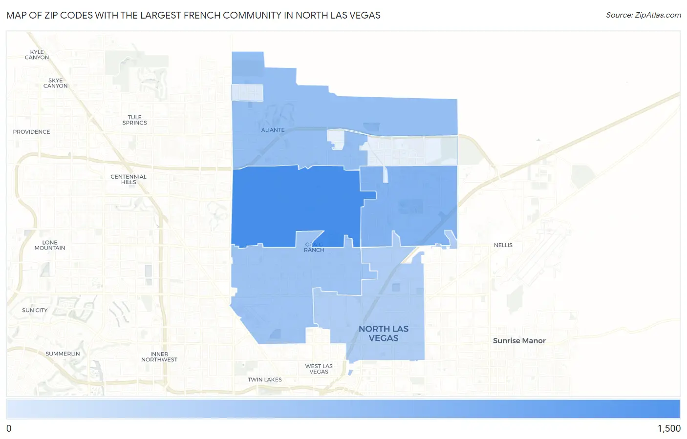 Zip Codes with the Largest French Community in North Las Vegas Map