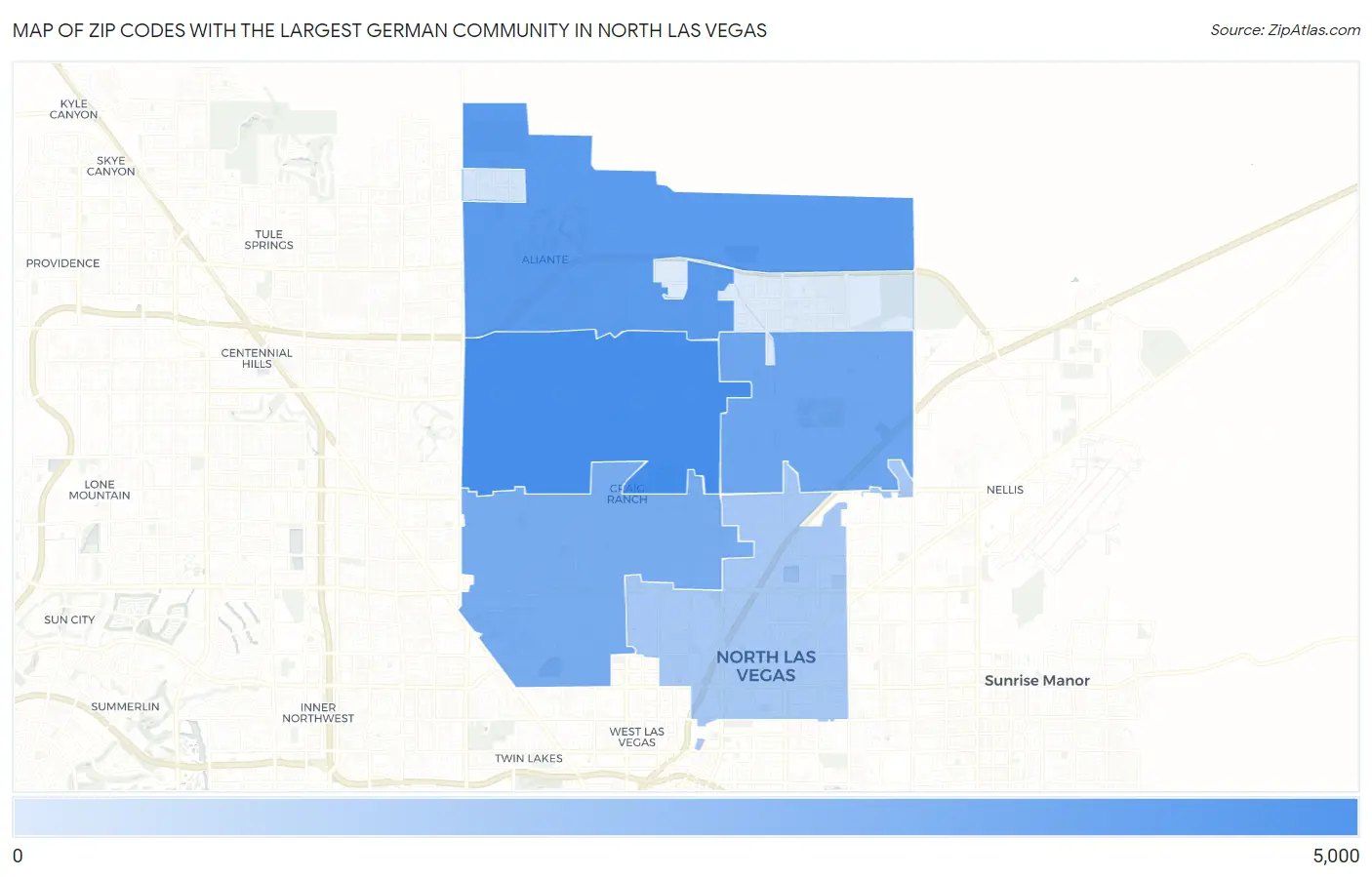 Zip Codes with the Largest German Community in North Las Vegas Map