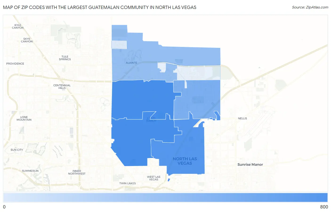 Zip Codes with the Largest Guatemalan Community in North Las Vegas Map
