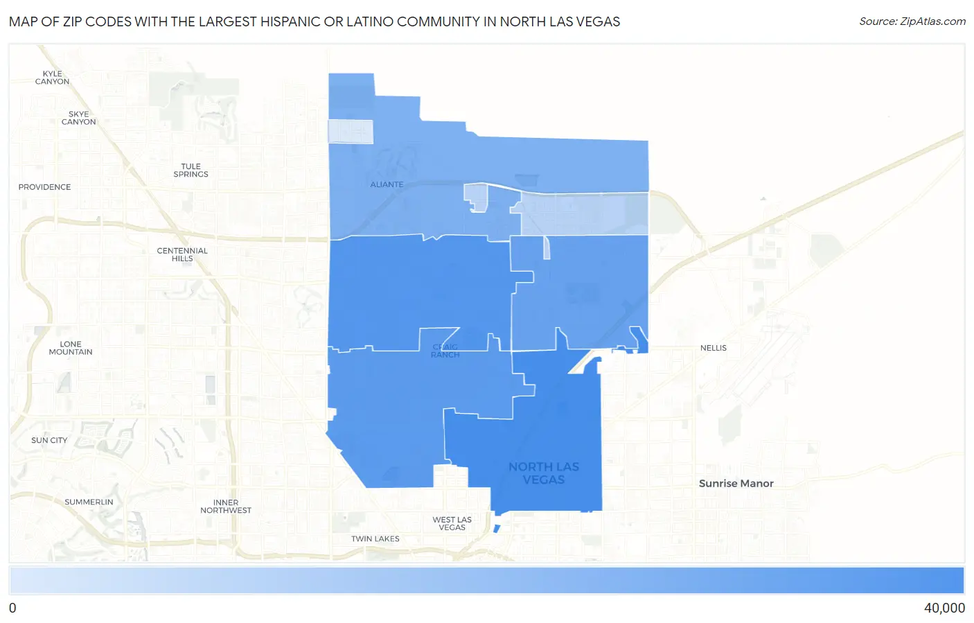 Zip Codes with the Largest Hispanic or Latino Community in North Las Vegas Map