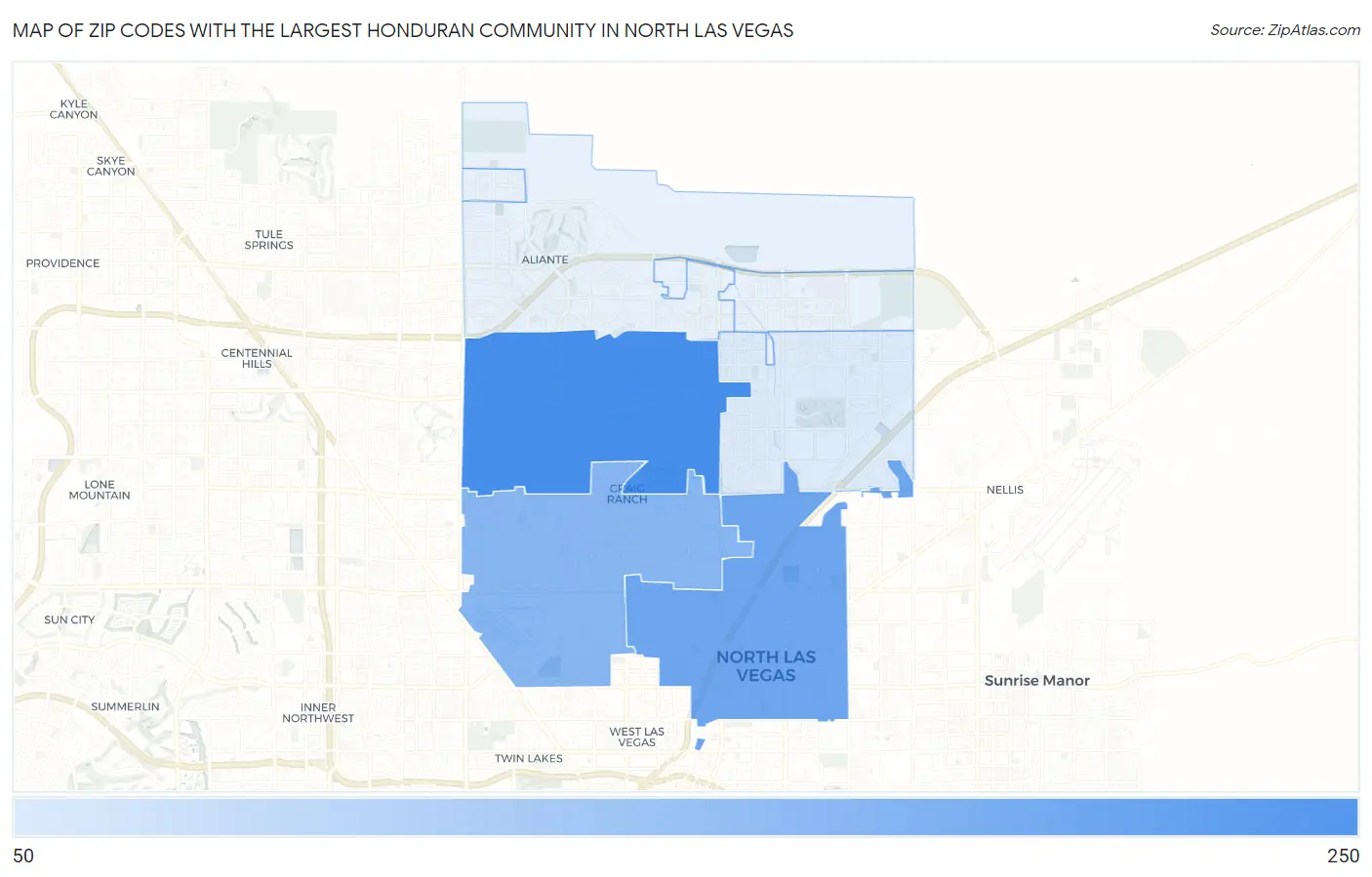 Zip Codes with the Largest Honduran Community in North Las Vegas Map