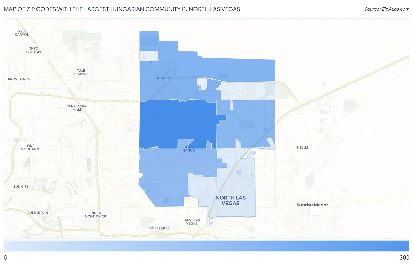 Zip Codes with the Largest Hungarian Community in North Las Vegas Map