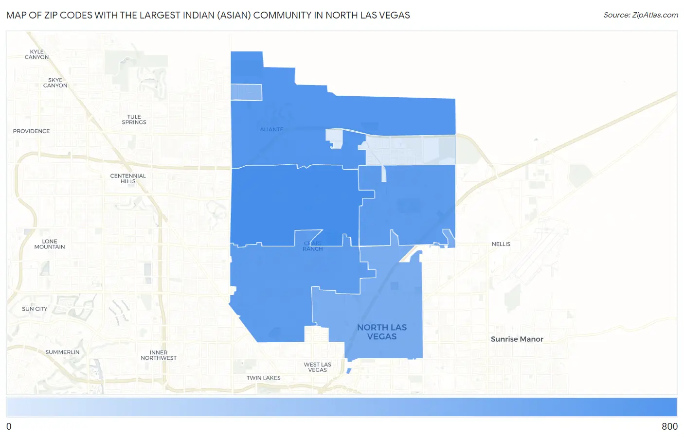 Zip Codes with the Largest Indian (Asian) Community in North Las Vegas Map
