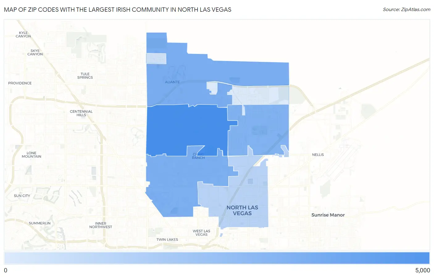 Zip Codes with the Largest Irish Community in North Las Vegas Map