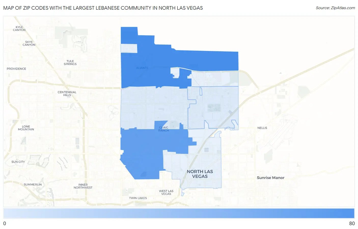 Zip Codes with the Largest Lebanese Community in North Las Vegas Map