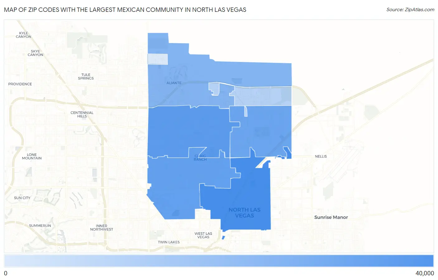 Zip Codes with the Largest Mexican Community in North Las Vegas Map