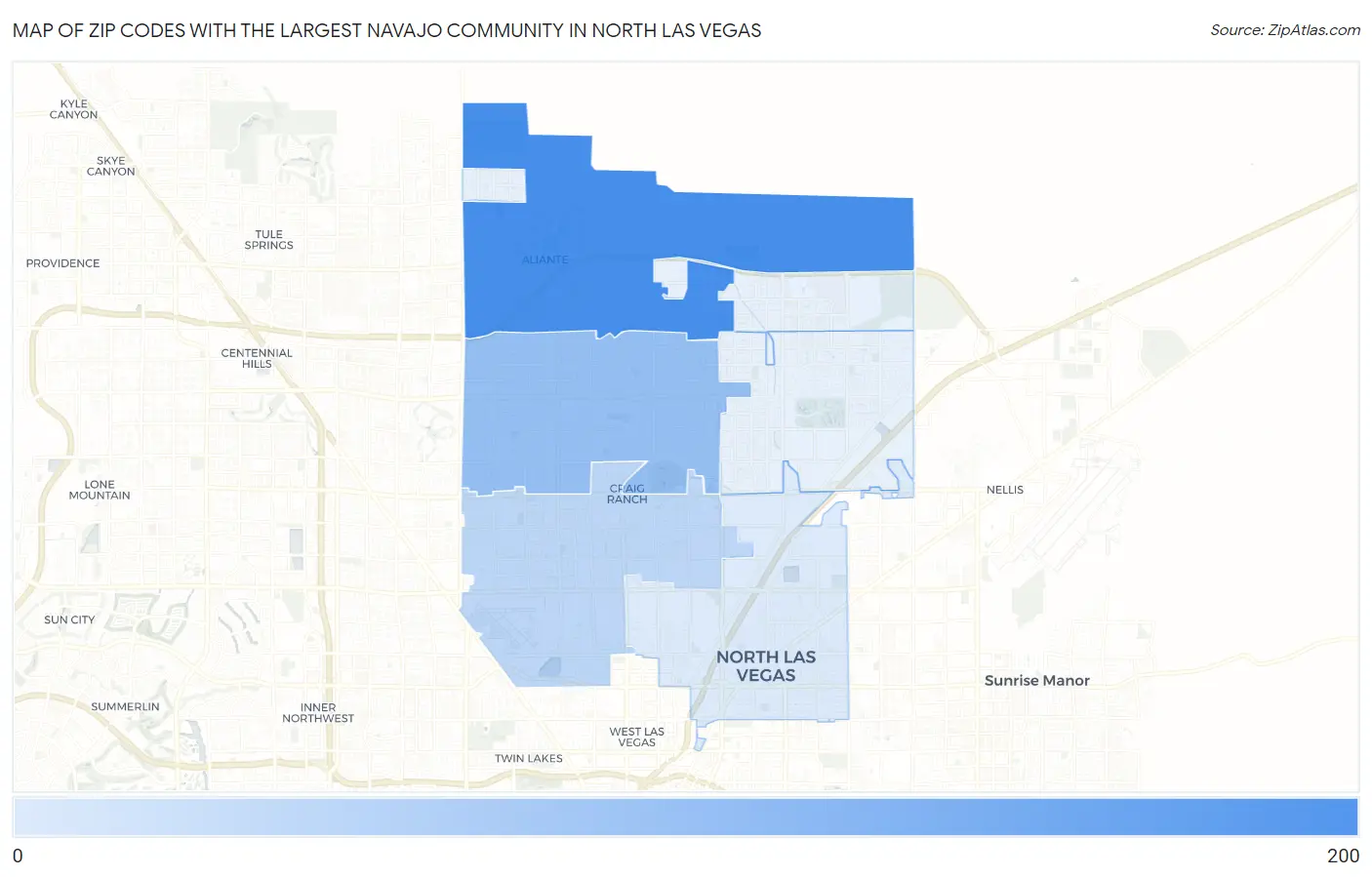 Zip Codes with the Largest Navajo Community in North Las Vegas Map