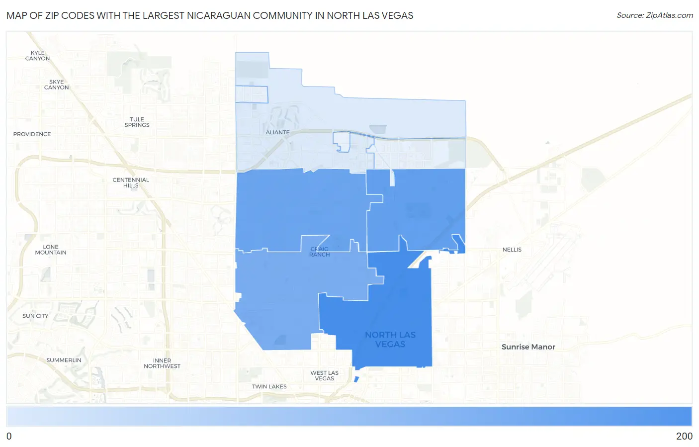 Zip Codes with the Largest Nicaraguan Community in North Las Vegas Map