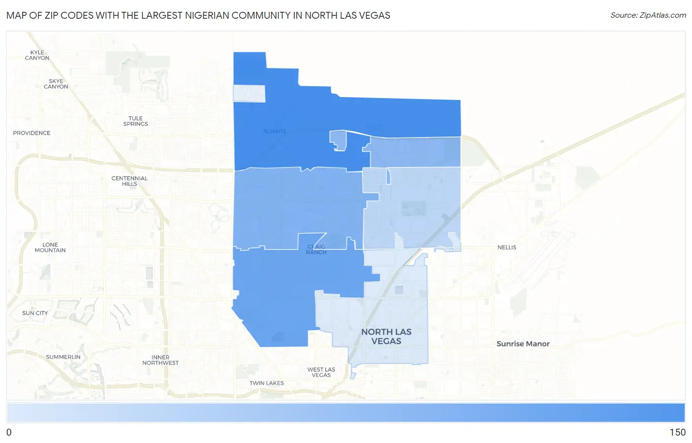 Zip Codes with the Largest Nigerian Community in North Las Vegas Map