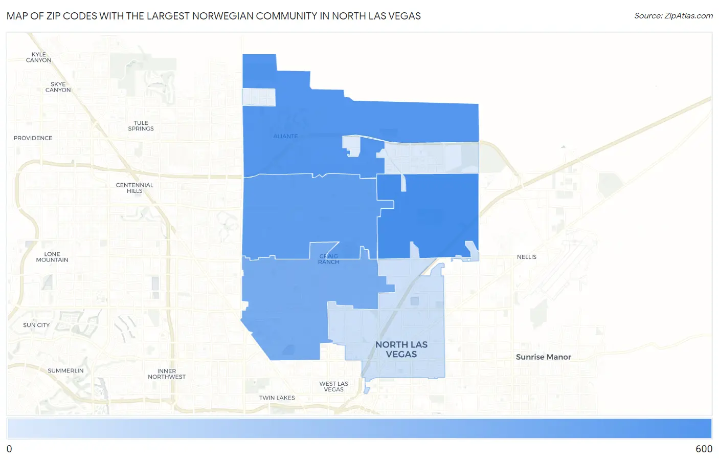 Zip Codes with the Largest Norwegian Community in North Las Vegas Map