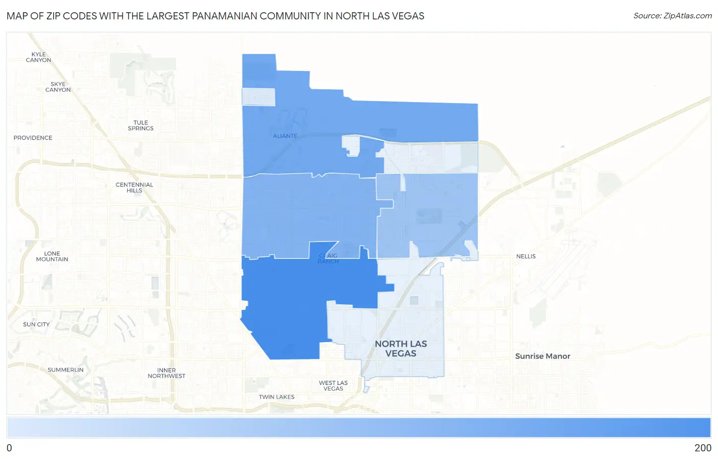 Zip Codes with the Largest Panamanian Community in North Las Vegas Map
