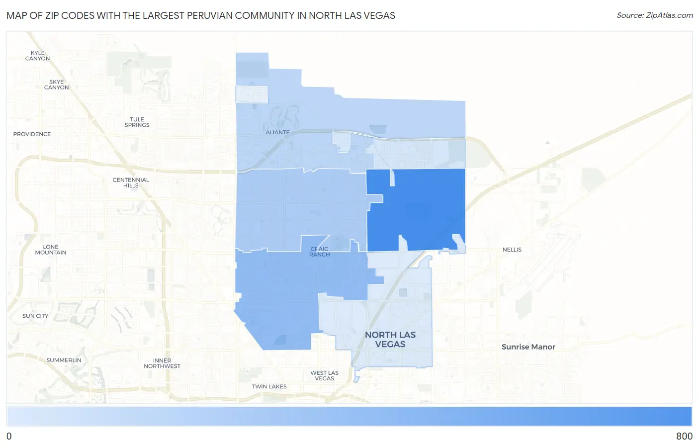 Zip Codes with the Largest Peruvian Community in North Las Vegas Map