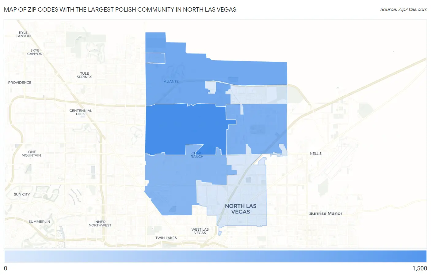 Zip Codes with the Largest Polish Community in North Las Vegas Map