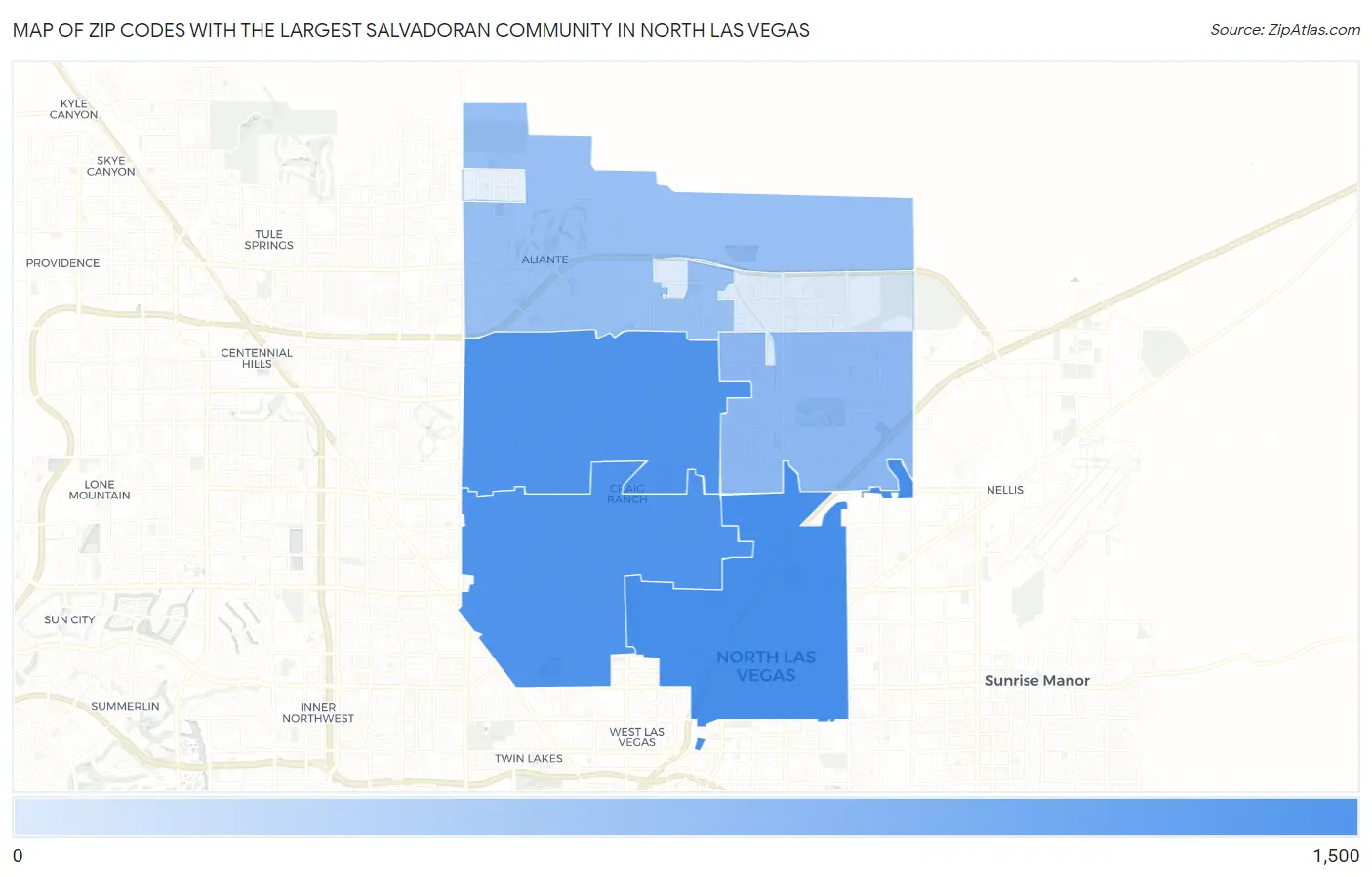 Zip Codes with the Largest Salvadoran Community in North Las Vegas Map