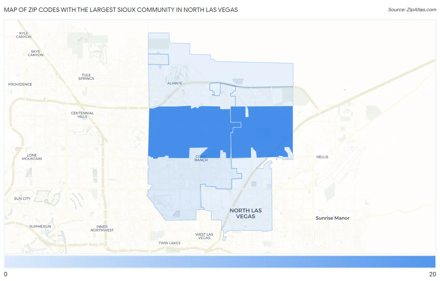 Zip Codes with the Largest Sioux Community in North Las Vegas Map