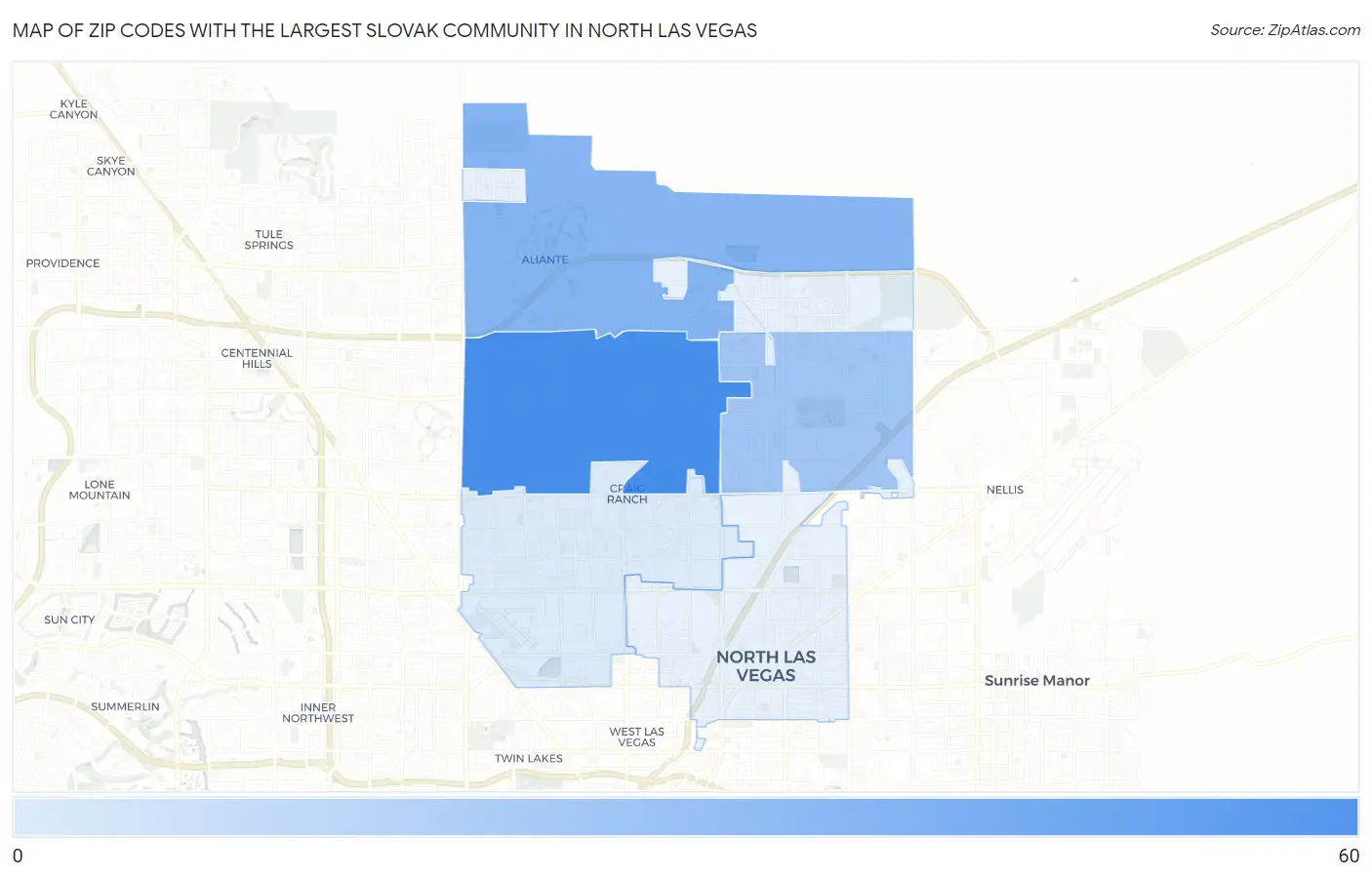 Zip Codes with the Largest Slovak Community in North Las Vegas Map